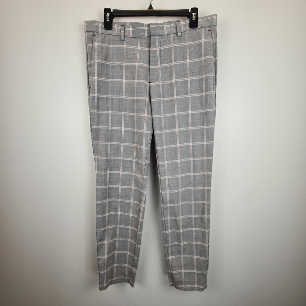 HM Women Grey Glen Plaid Skinny Fit Dress Pants Trousers‎ Size 32 Slim Tapered